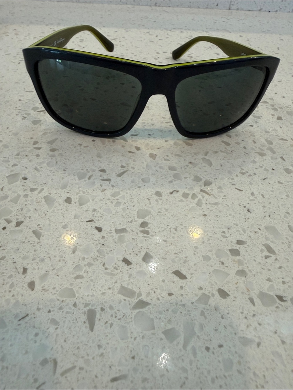 Salvatore Ferragamo Black and Olive Green Sunglasses. COA.